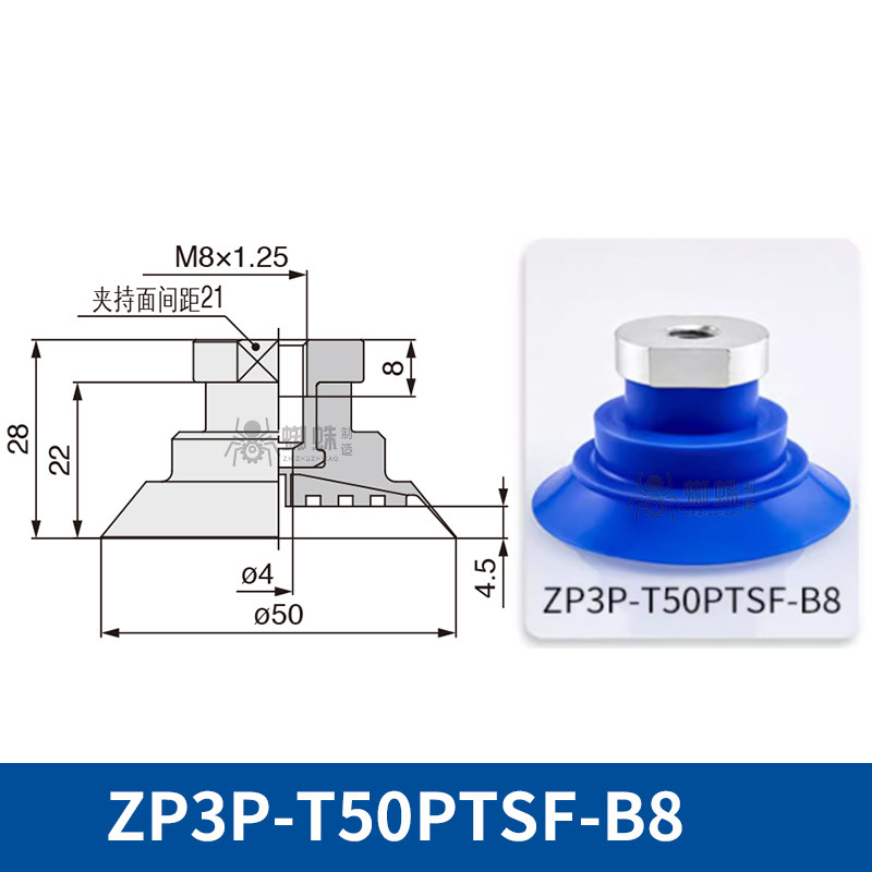 ZP3P-T50PTSF-B8 Flat Suction Cup with Fitting