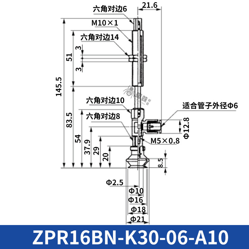 ZPR16BN-K30-06-A10 Single Bellows Suction Cup with Spring Buffer